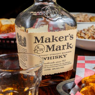Bottle of Maker's Mark whiskey.