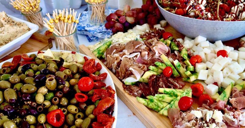 A close-up view of a lavish antipasto platters