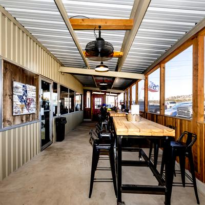 Patio cover with seating area.