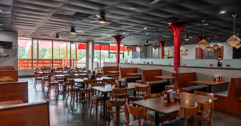 Interior, wide view of seating area