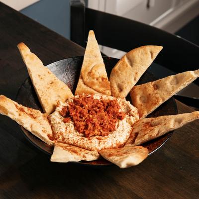 Roasted Red Pepper Hummus and pita bread