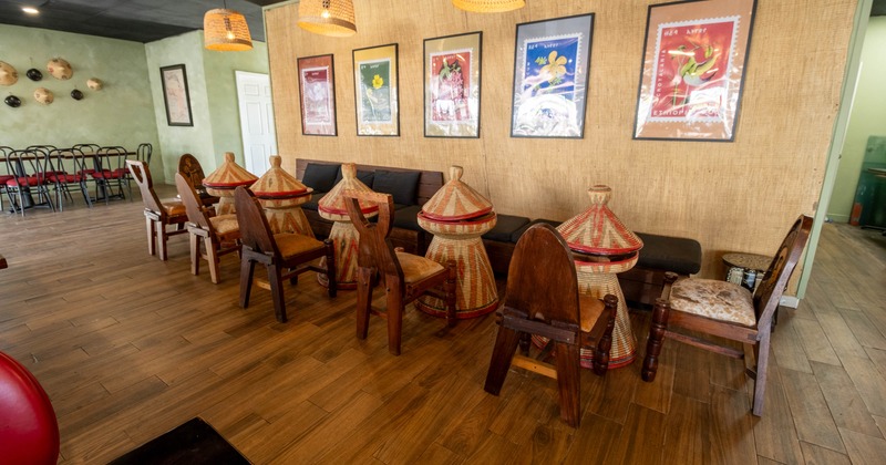 Interior, seating place near wall with pictures