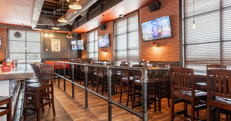 Retro interior design, bar and seating area