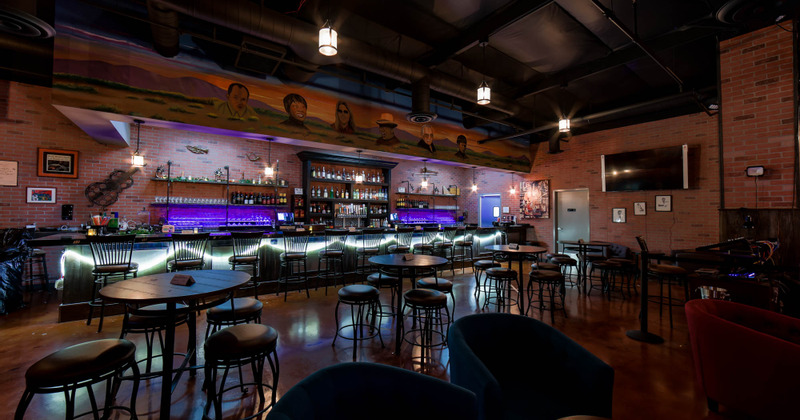 Interior, bar area, tables and seating