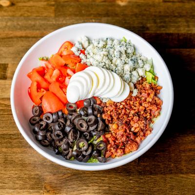 Cobb salad, top view.