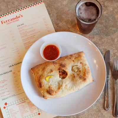 Stromboli with sauce.