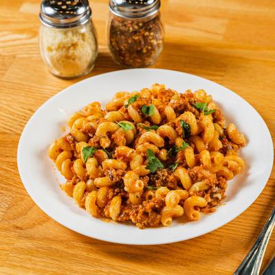 Spiral macaroni Bolognese.