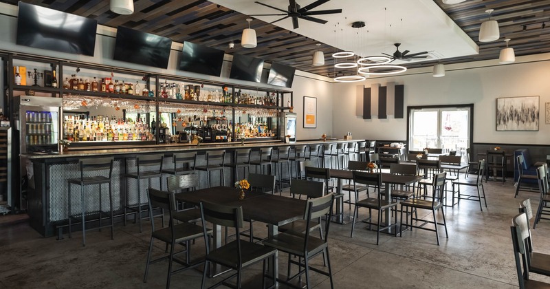 Interior, tables and chairs ready for guests