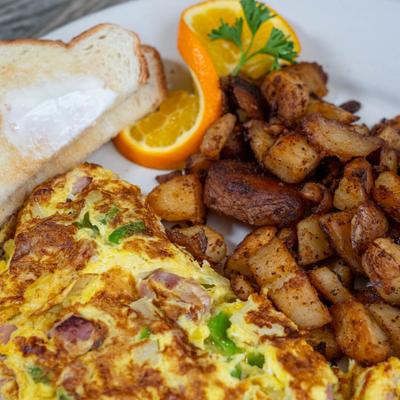 Western omelet served with home fries.