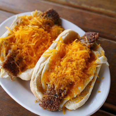 Coney Island hot dogs with Goeatta sausage, egg, and cheese.