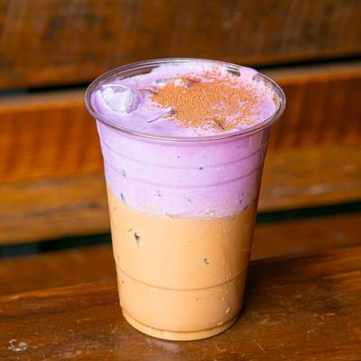 Strawberry Vietnamese Coffee dusted with cinnamon.