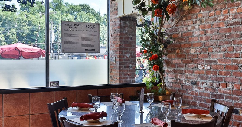 Interior, table in the corner ready for guests