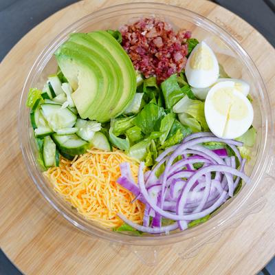 Cobb salad, top view.