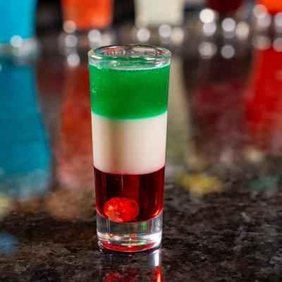 Italian Flag layered shooter cocktail.