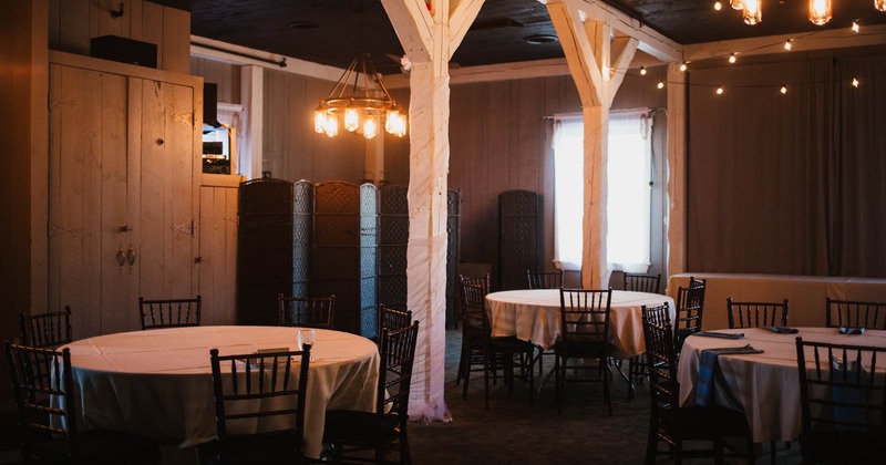 Interior, round dining tables for six