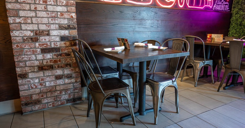 Inside, table set for guests