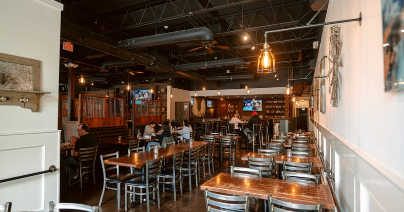 Diner tables, chairs, wide view to diner area
