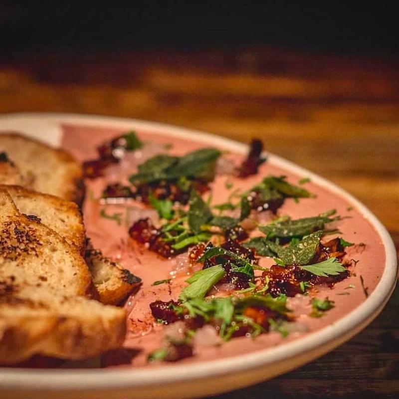 menu item 9 of 22, Chicken Liver, Preserved Fig, Pickled Shallot, Toast