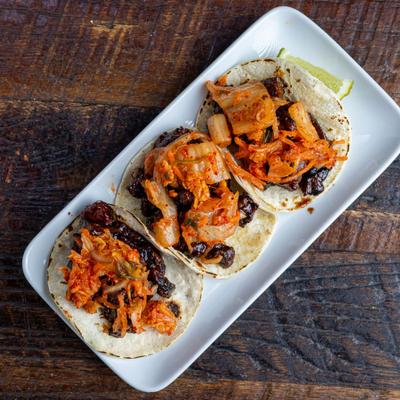 Seoul Street Taco with beef ribeye and kimchi.