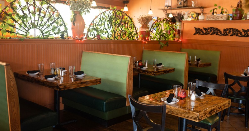 Restaurant interior, dining area, set tables