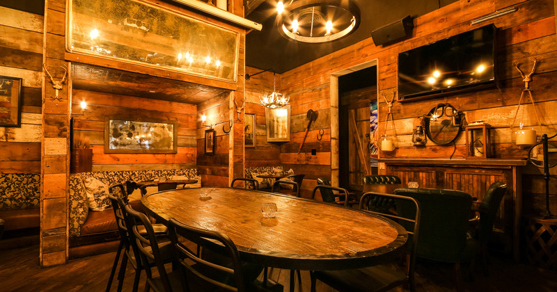 Seating area, Old West ambiance with lots of wood used in the interior design
