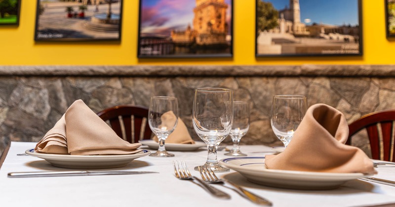 Interior, table set for guests