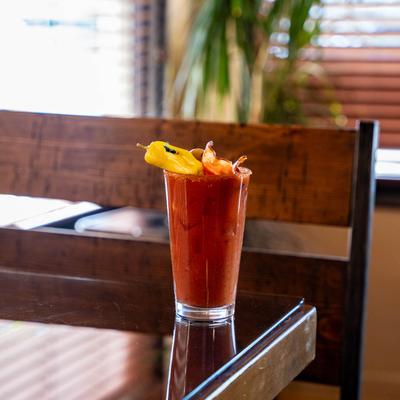 Railway Bloody Mary cocktail on a table.