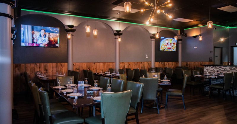 Interior, set tables ready for guests