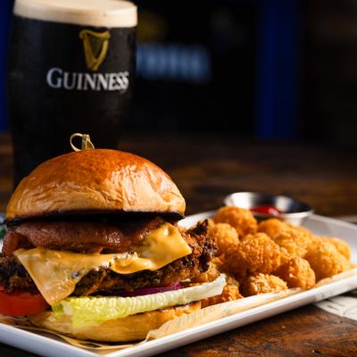 Fried chicken sandwich and tater tots.