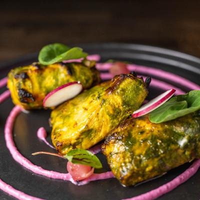 Tandoori salmon, served on a plate