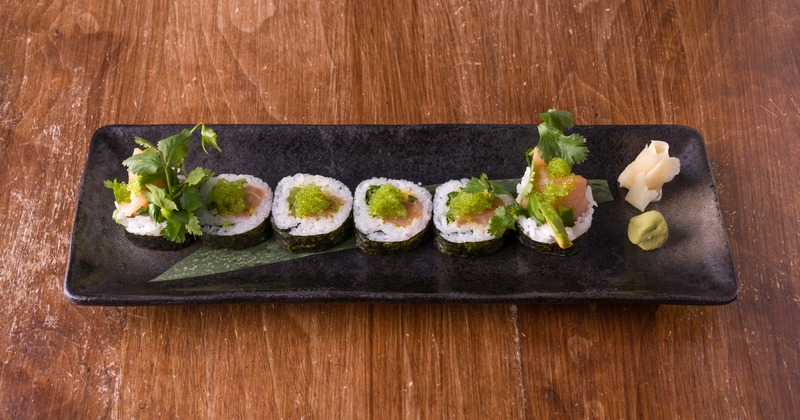 Hamachi Ceviche Roll served on a plate