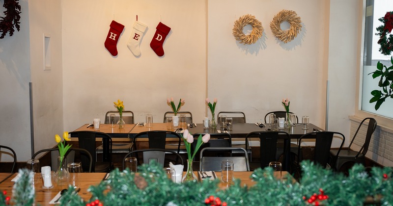 Interior, dining area with set tables