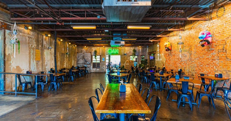 Interior, tables and chairs lined up