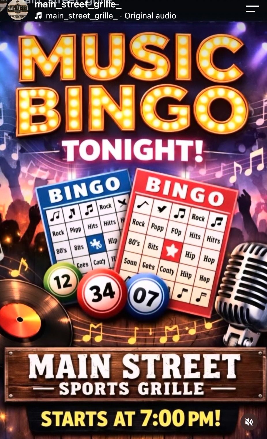 🎶 Music Bingo at Main Street Sports Grille! 🎉 event photo