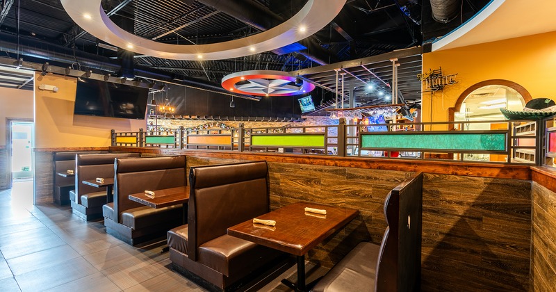 Restaurant interior, dining area with dining booths