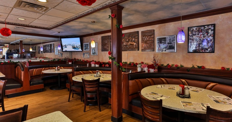 Interior, dining booths ready for guests
