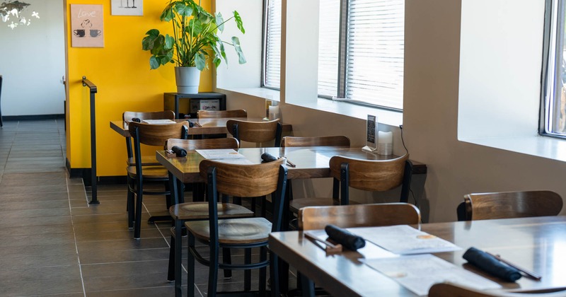 Interior, dining tables for four people