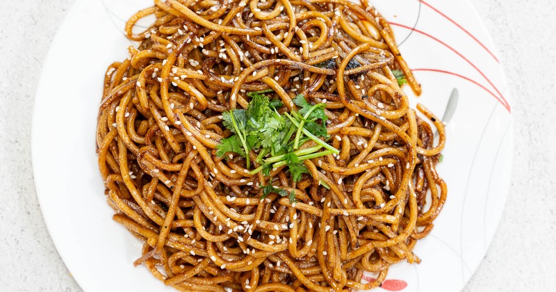 A plate of Spicy garlic noodles