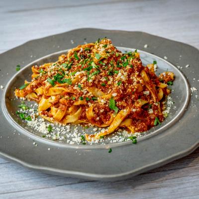 Beef and pork bolognese with parmesan.