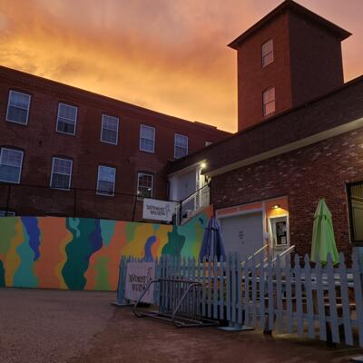 Outdoor fenced off seating area.