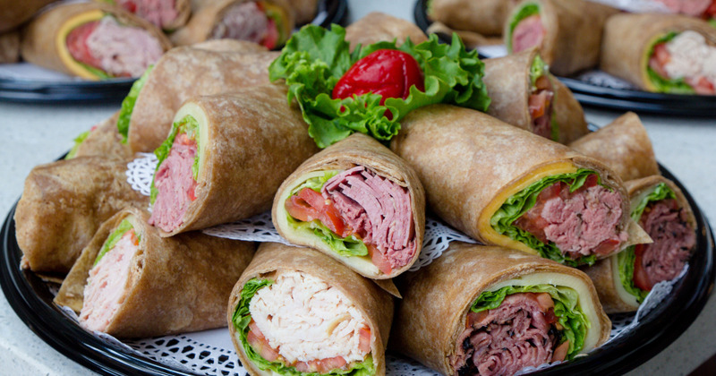 A rich wrap cut in half closeup