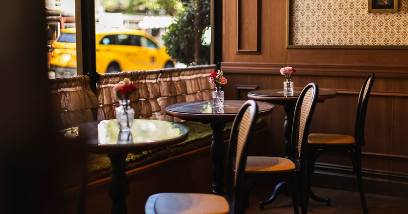 Interior, tables and chairs ready for guests