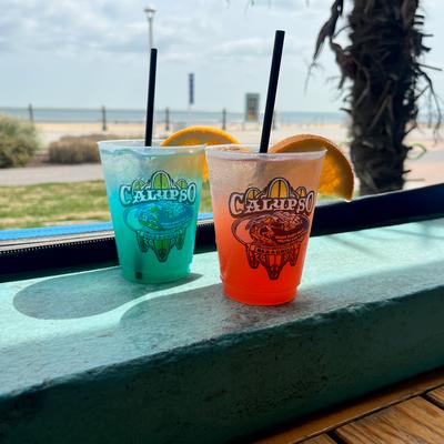 Blue and red cocktails.