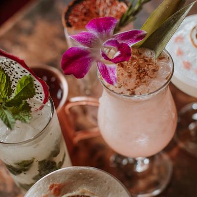 Various cocktails served and decorated