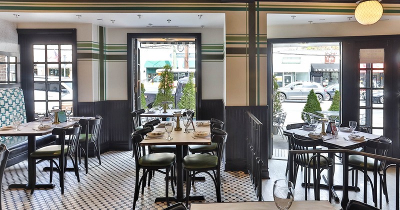 Interior seating area with chairs and tables