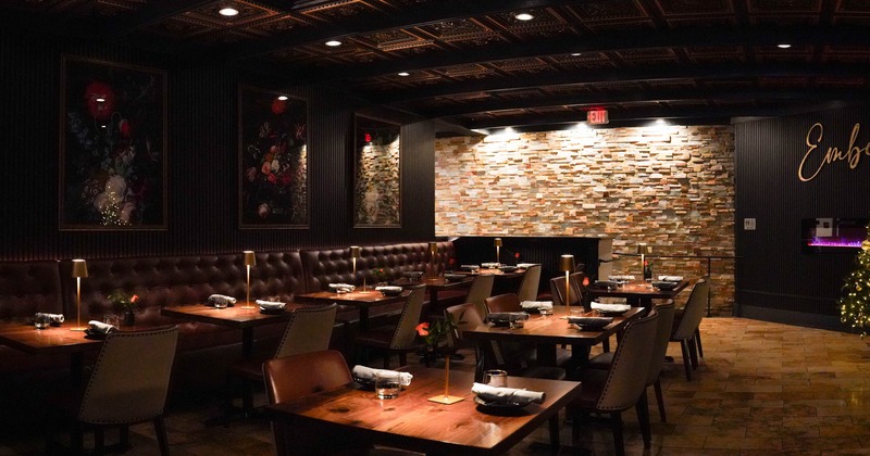 Interior, tables and chairs ready for guests