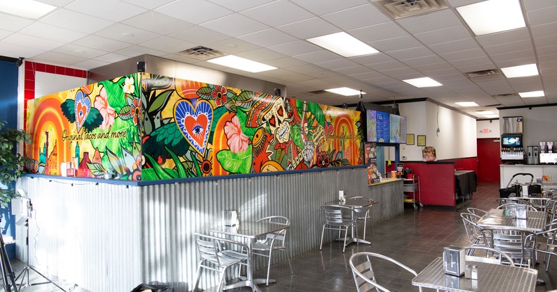 Interior space, seating area and order counter