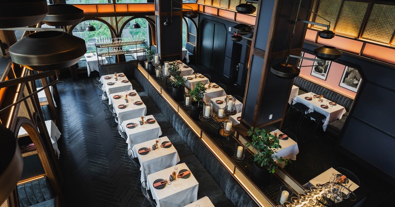 Interior, dining area view from above