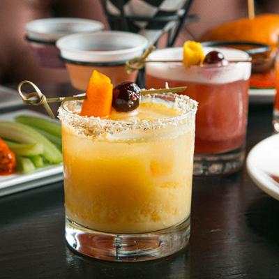 Assortment of dishes and cocktails.