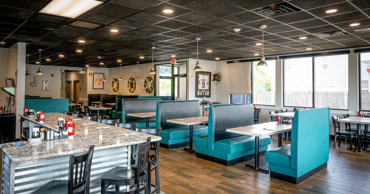 Interior, booths, dining tables, chairs